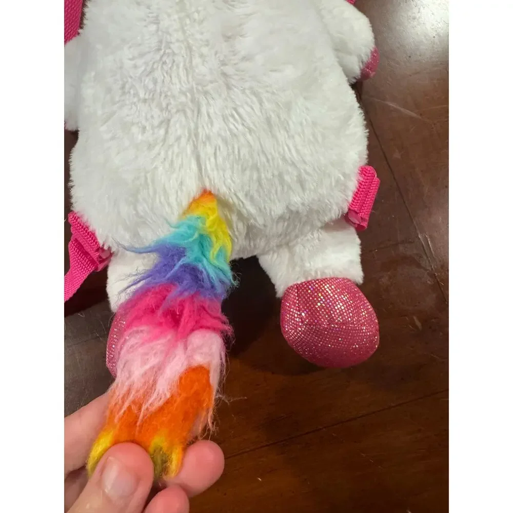 Claire’s Club Plush Unicorn Backpack White Pink Zipper Closure Adjustable Straps